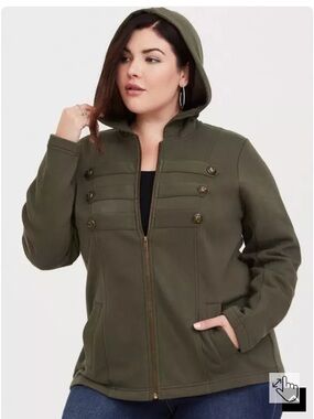Torrid French Terry Military Hooded Jacket - Olive Green sz 2X